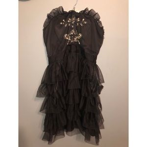 Black Knee Length Strapless Dress